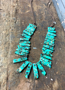 Leather and Turquoise Chunk Necklace