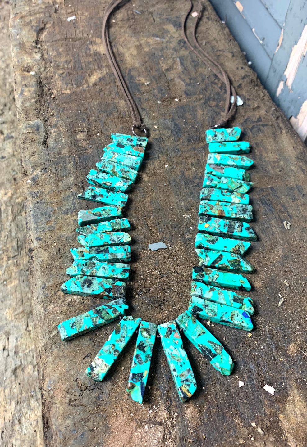 Leather and Turquoise Chunk Necklace
